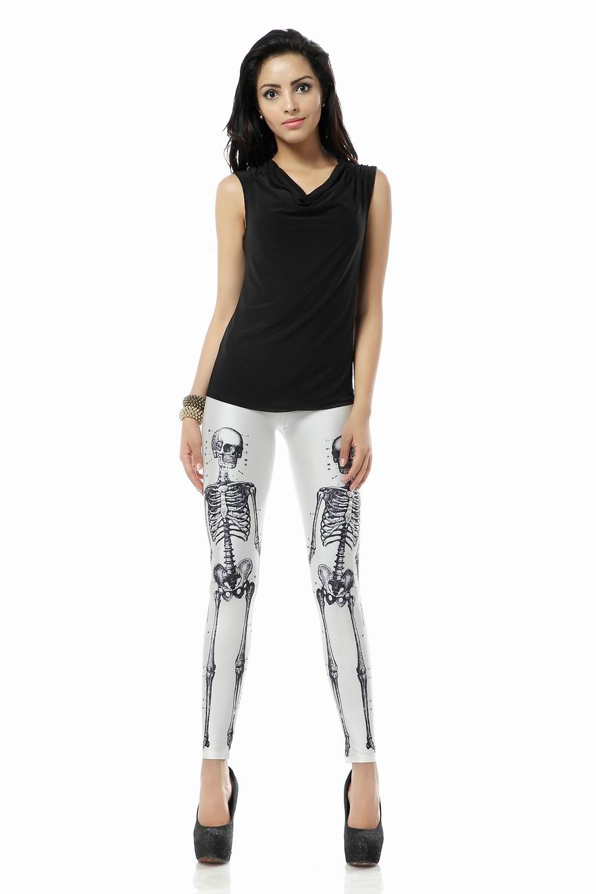 Black Human Skeleton Print Spandex Leggings